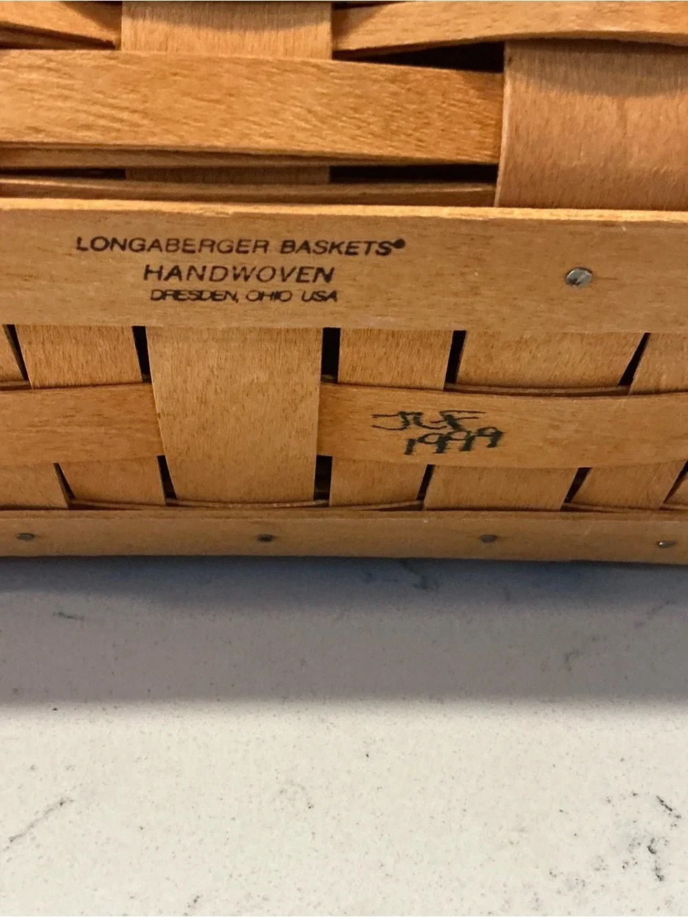 1999 Longaberger woven memories basketball woven with plaid blue lid